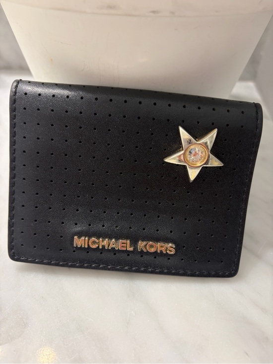 Michael Kors Handbags - Michael Kors Jet Set Black Perforated Card Case with Gold Star Accent EUC